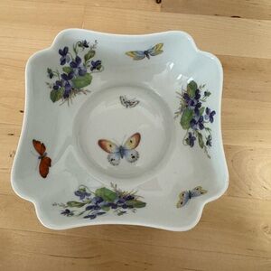 Limoges France Square Bowl Purple Violets & Butterflies.